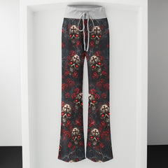 Skull Rose Gothic Pattern Women's High-waisted Wide Leg Pants