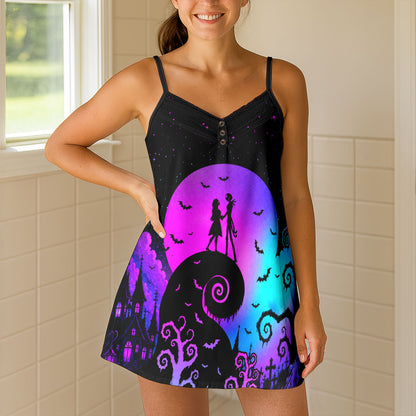 Spooky Moon Romance Art Short Cami Dress