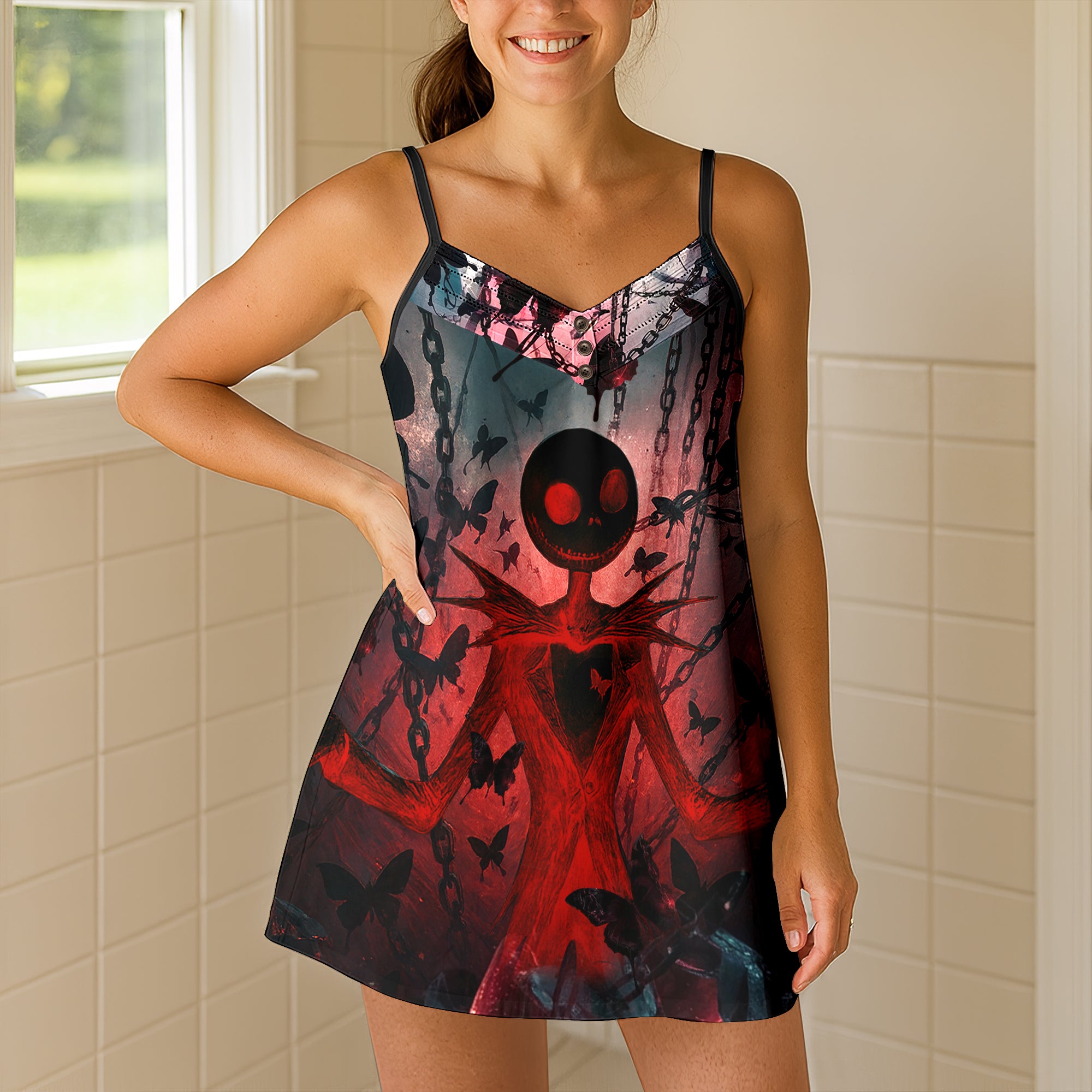 Skeleton Butterfly Chain Short Cami Dress