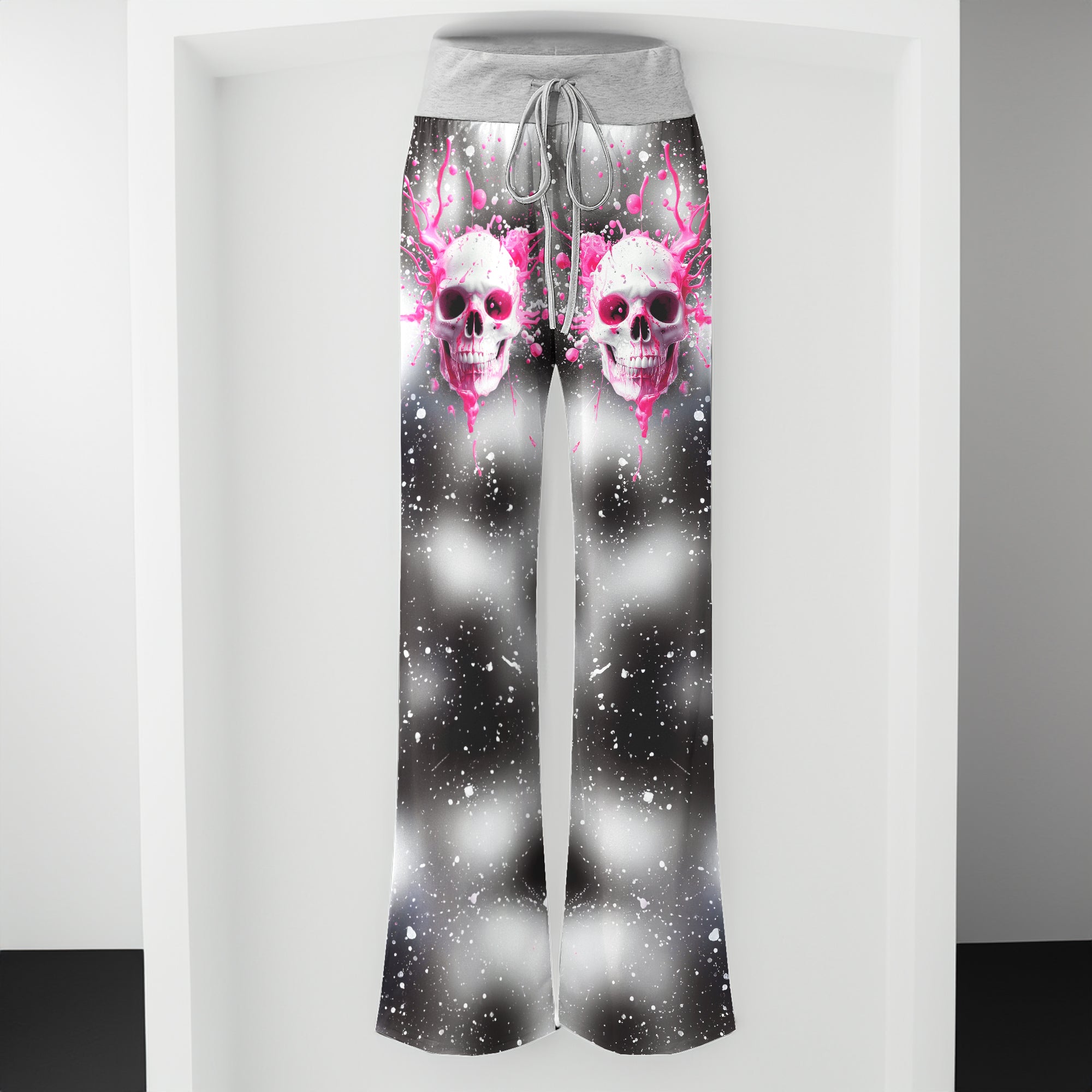 Pink Skull Art Women's High-waisted Wide Leg Pants