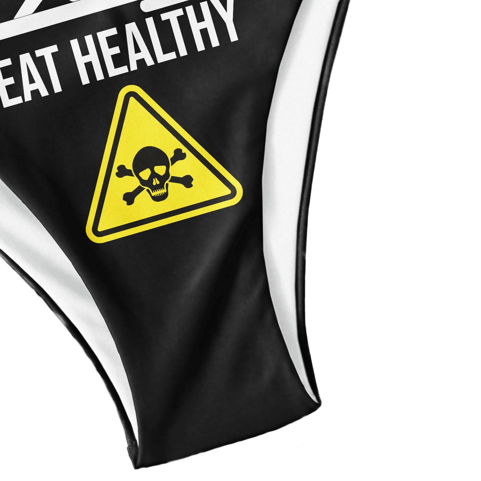 Funny Skull Sign Eat Healthy Micro Triangle Bikini Swimsuit