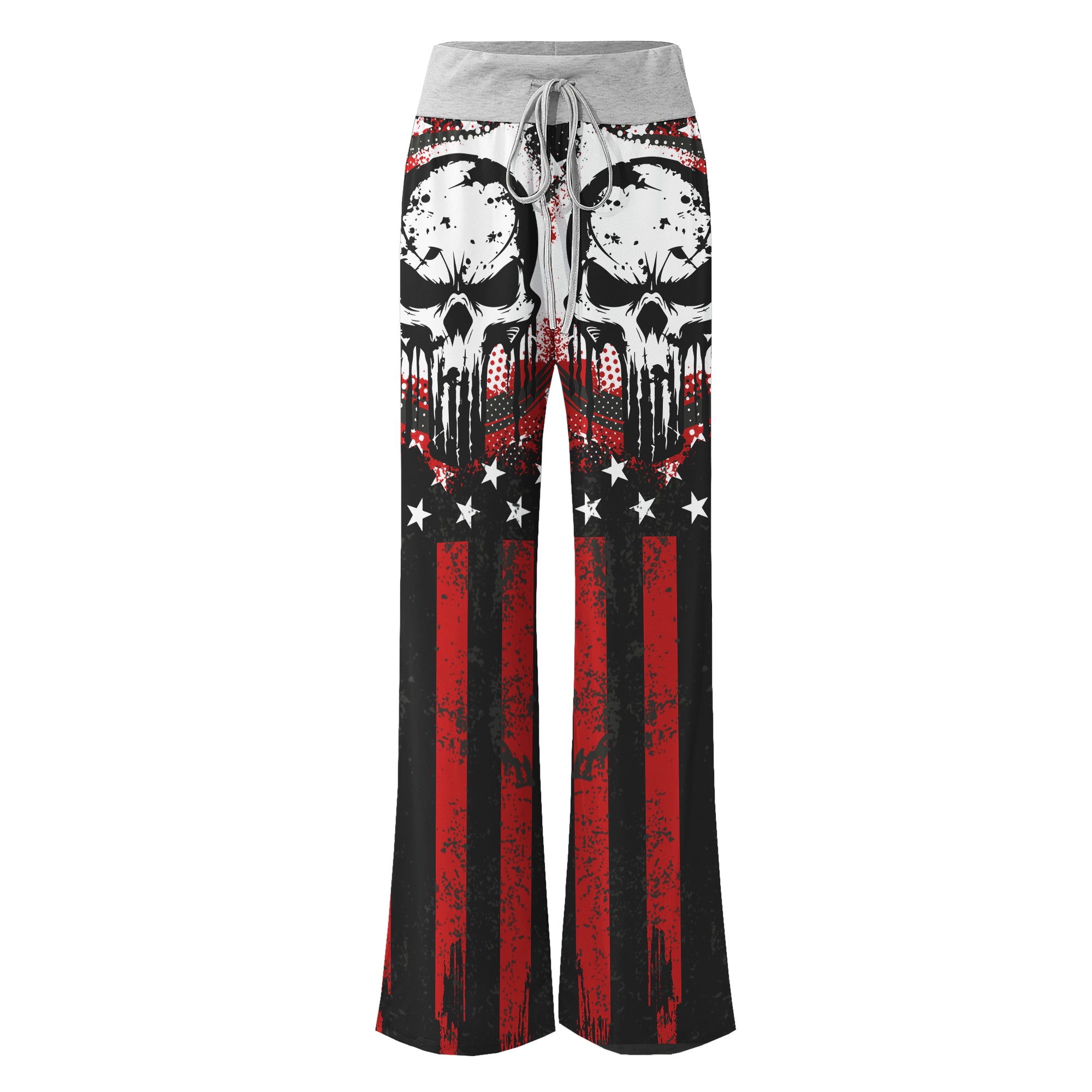 Red Flag Skull Art Women's High-waisted Wide Leg Pants | Wonder Skull