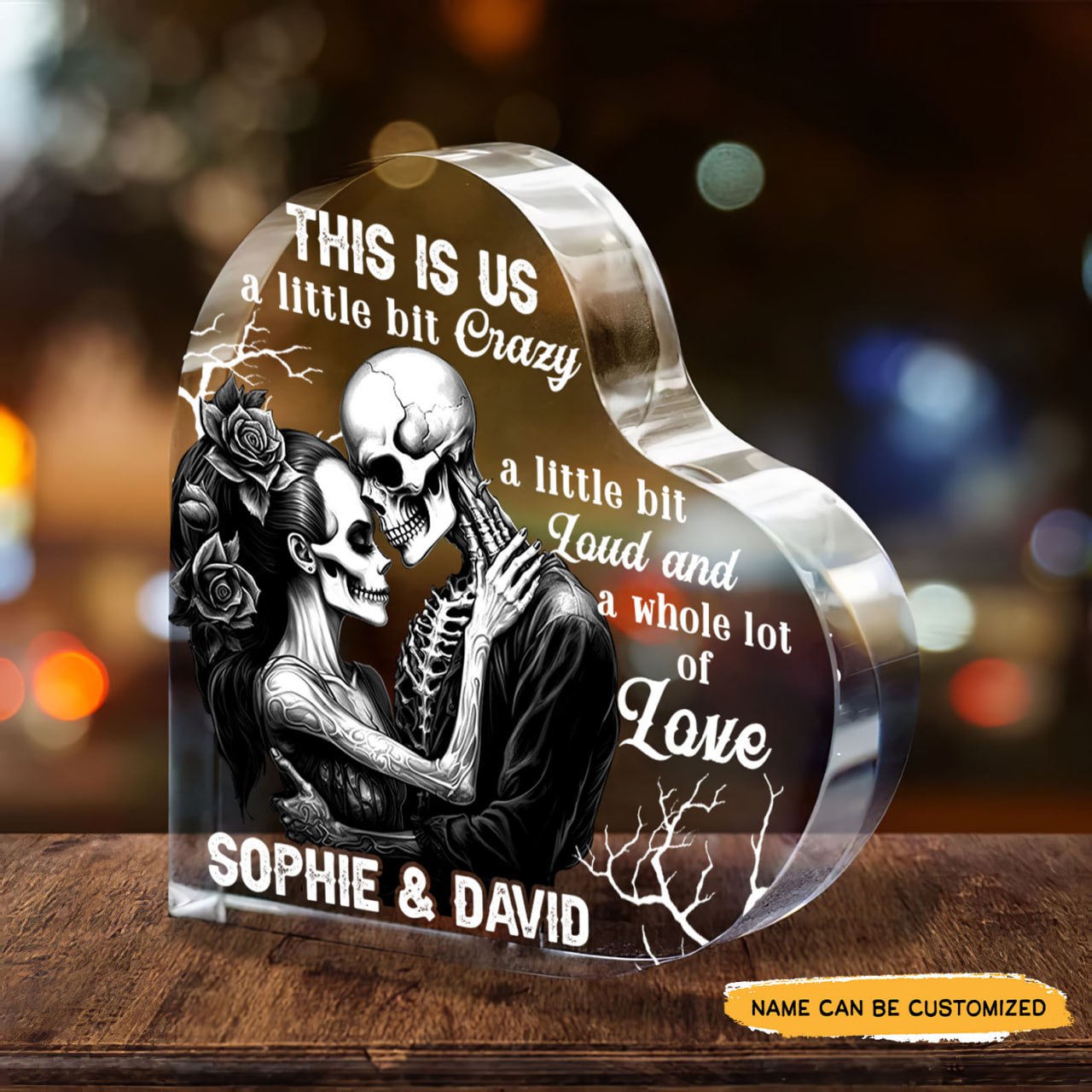 A Little Bit Crazy - Customized Skull Couple Crystal Heart Anniversary Gifts - Wonder Skull