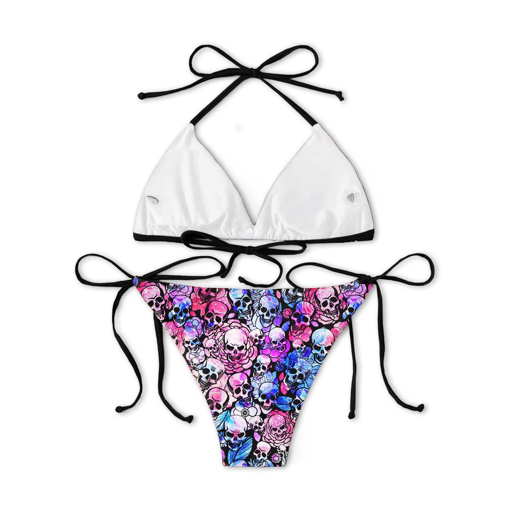 Purple Blue Radiant Skull Roses Micro Triangle Bikini Swimsuit - Wonder Skull