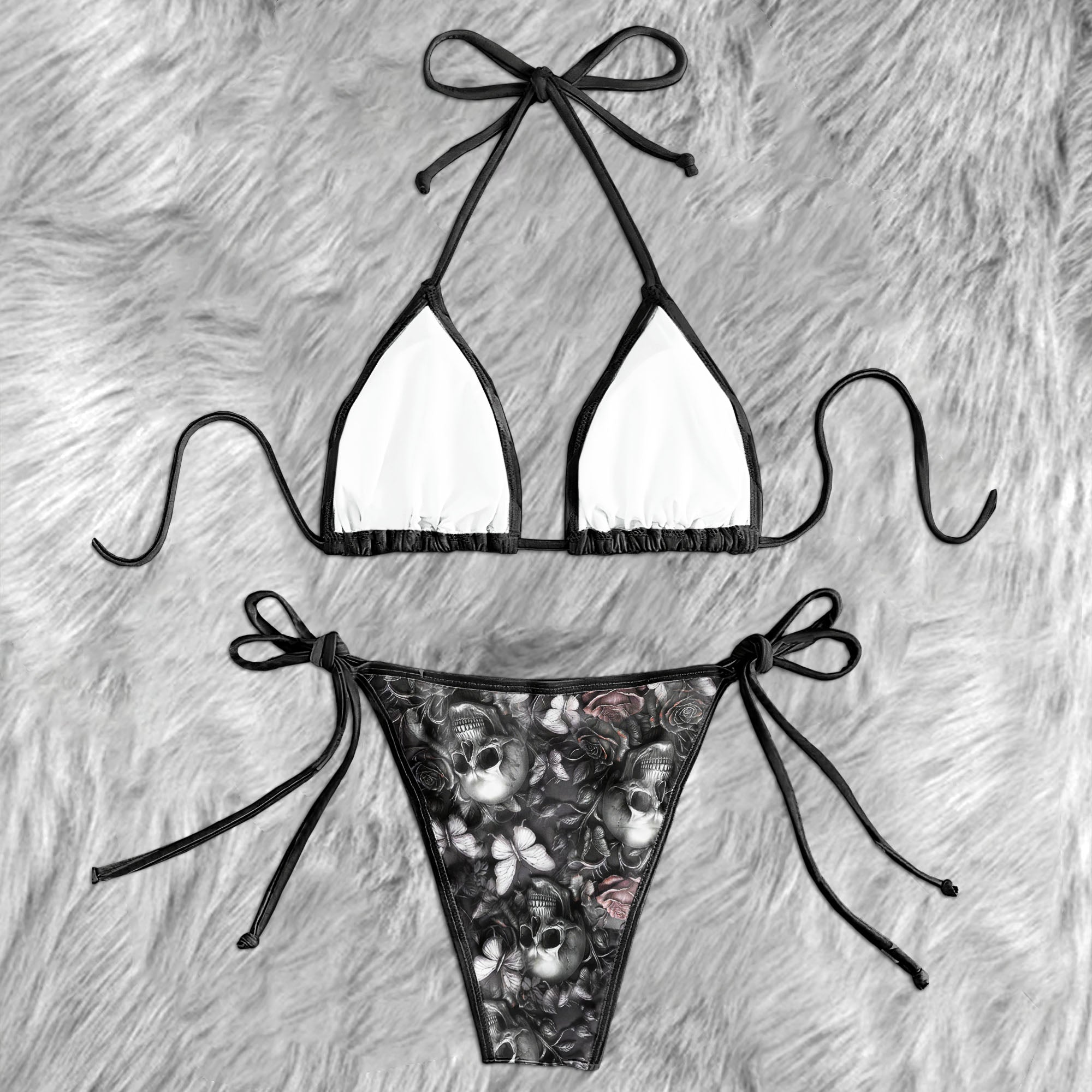 Dark Skull Gothic Pattern Micro Triangle Bikini Swimsuit