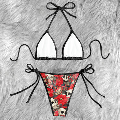 Red Flower Skull Pattern Micro Triangle Bikini Swimsuit