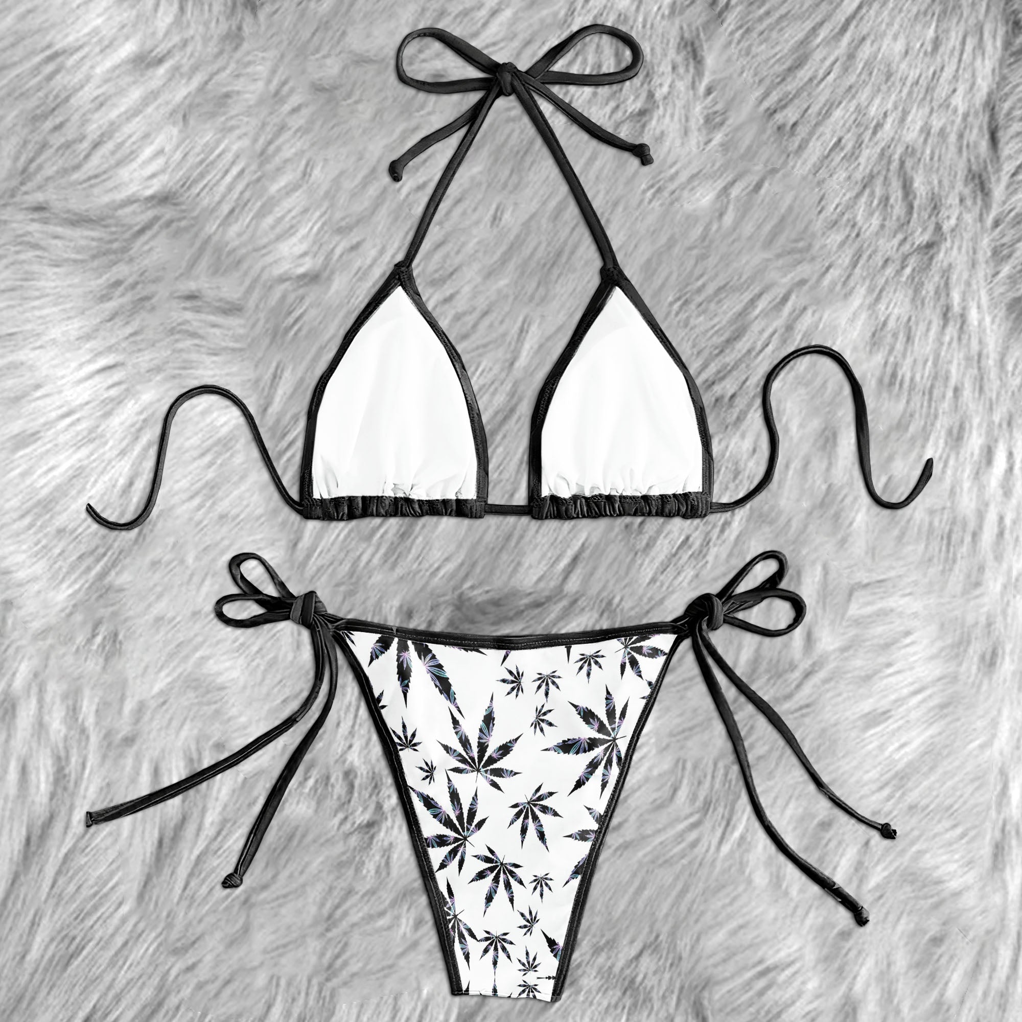 Dark Leaves White Burst Micro Triangle Bikini Swimsuit