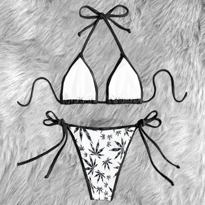 Dark Leaves White Burst Micro Triangle Bikini Swimsuit