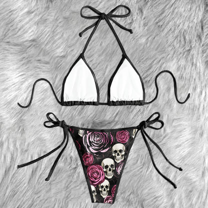 Gothic Rose Skull Garden Micro Triangle Bikini Swimsuit
