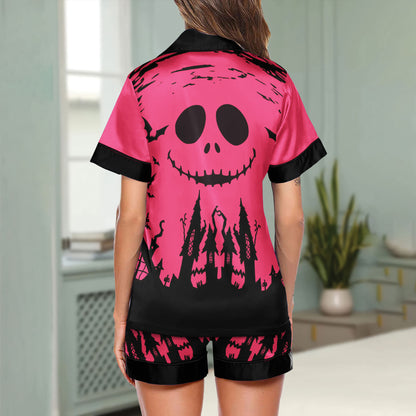 Pink Night Art Women's Pajama Sets Top Sleeve & Short Bottom