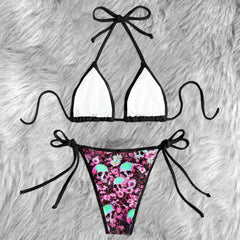 Neon Gothic Skull Daisy Micro Triangle Bikini Swimsuit