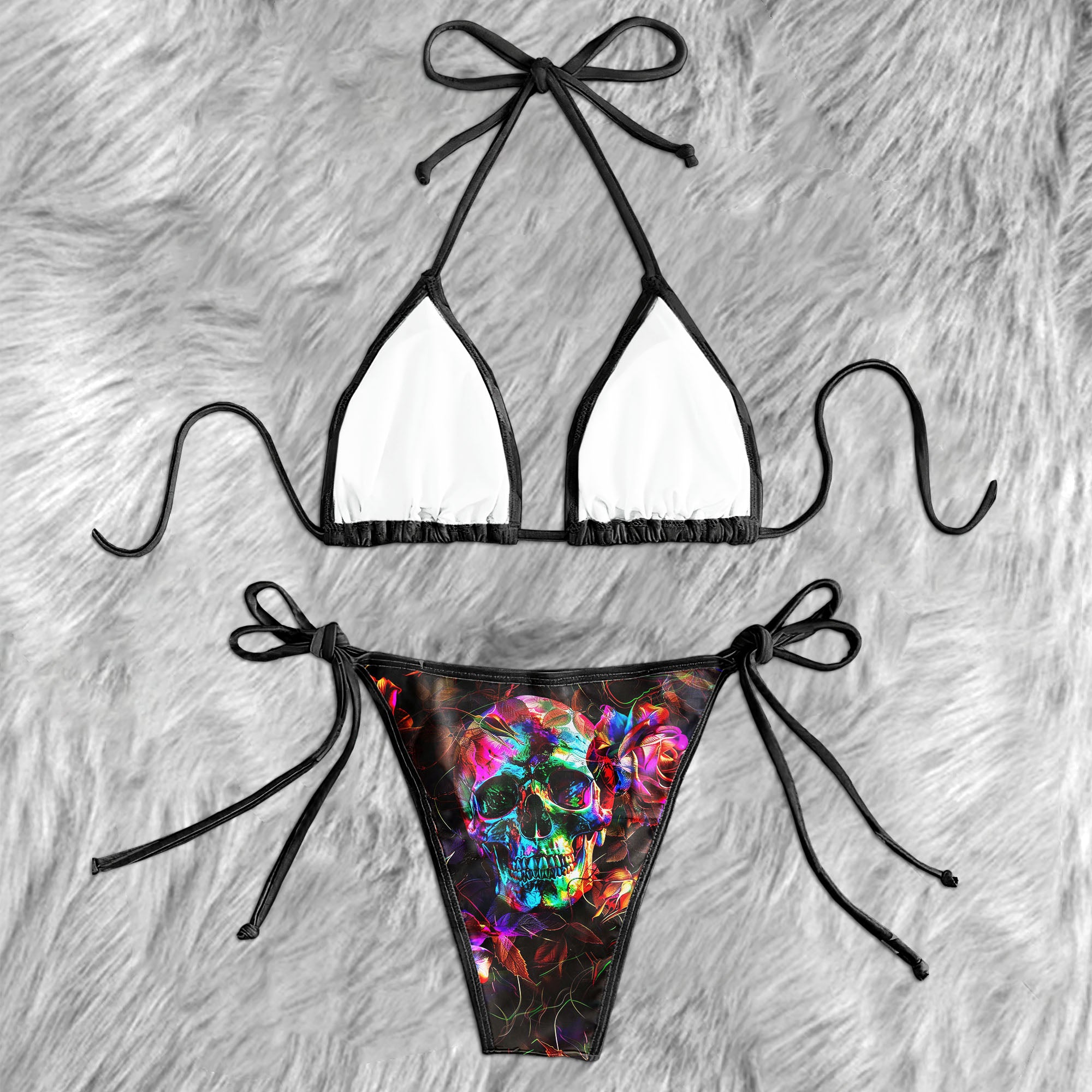 Abstract Skull Rose Micro Triangle Bikini Swimsuit - Wonder Skull