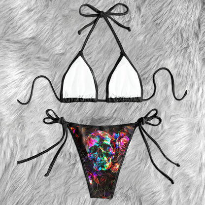 Abstract Skull Rose Micro Triangle Bikini Swimsuit - Wonder Skull