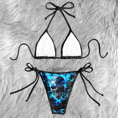 Thunder Blue Skull Micro Triangle Bikini Swimsuit - Wonder Skull