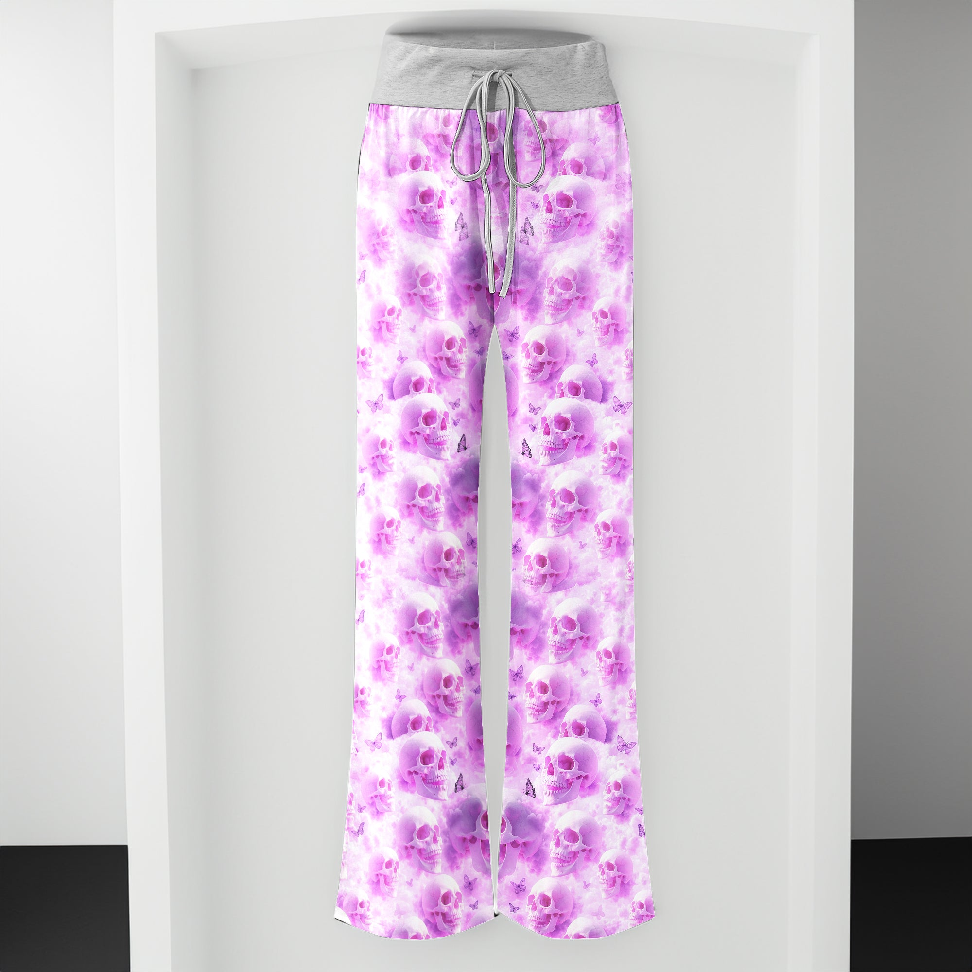 Pink Skull Cloud Pattern Women's High-waisted Wide Leg Pants