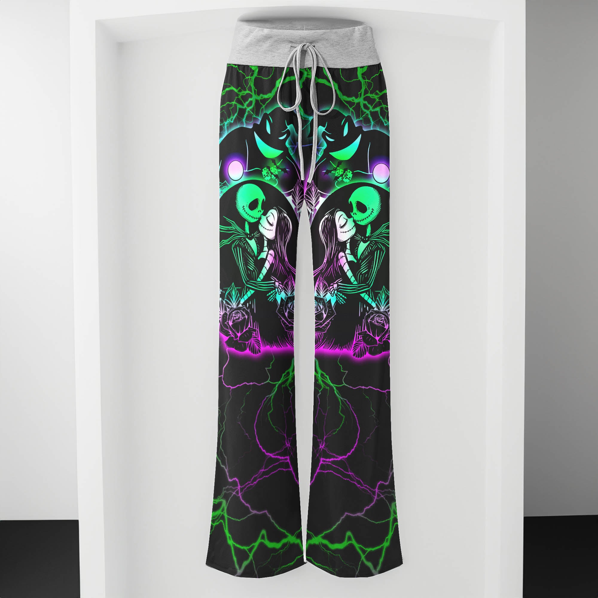 Green Couple Moon Women's High-waisted Wide Leg Pants