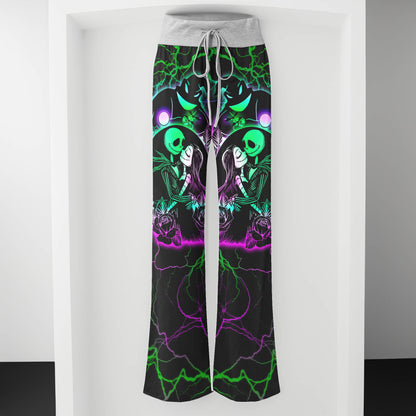 Green Couple Moon Women's High-waisted Wide Leg Pants