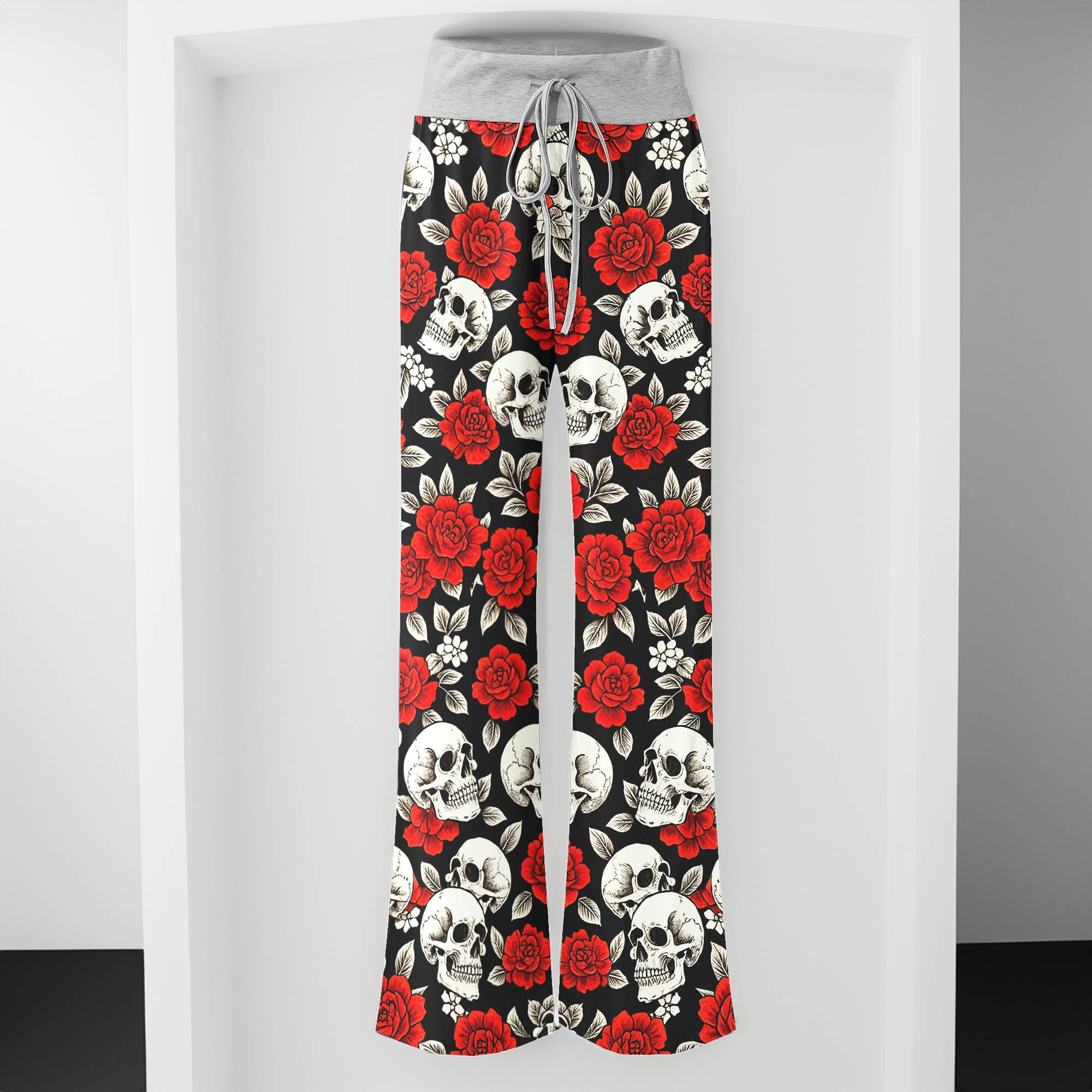 Noir Skull Flower Tapestry Women's High-waisted Wide Leg Pants