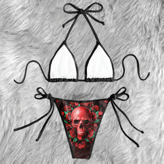 Red Skull Rose Micro Triangle Bikini Swimsuit - Wonder Skull