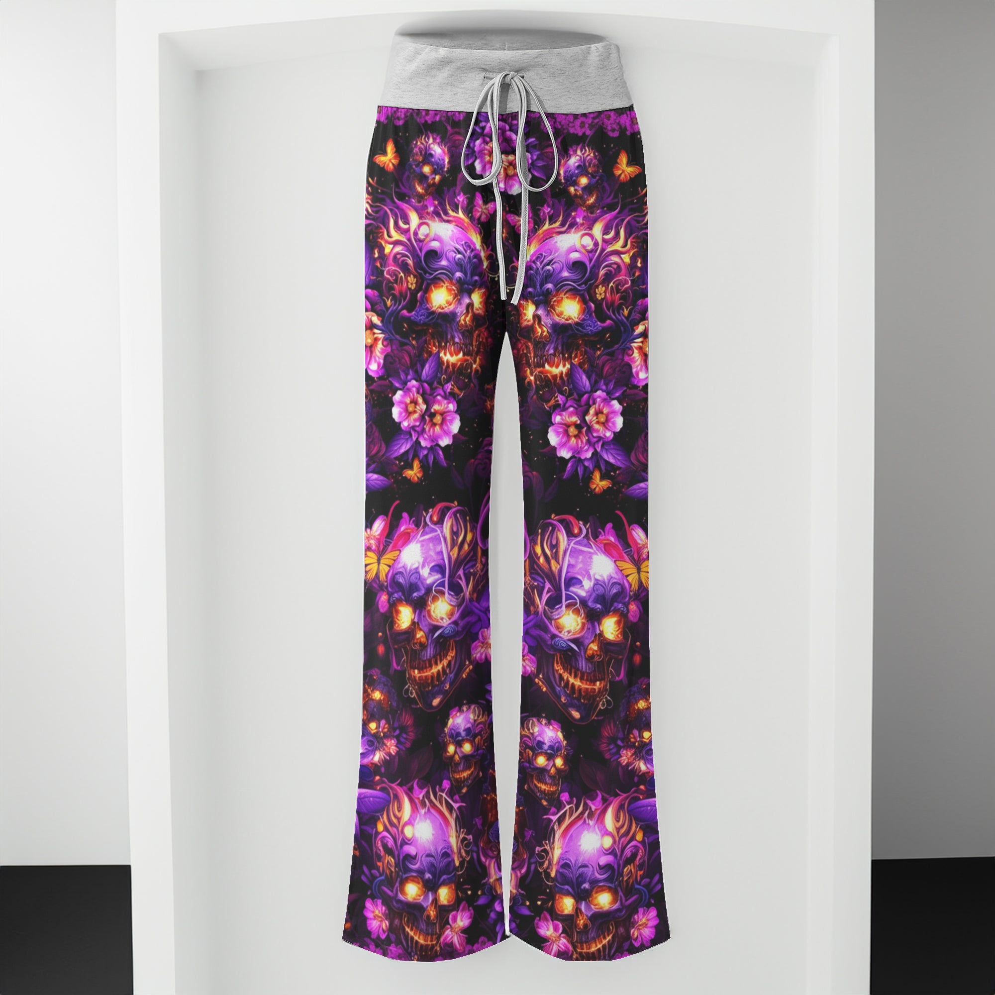 Violet Inferno Skulls Women's High-waisted Wide Leg Pants