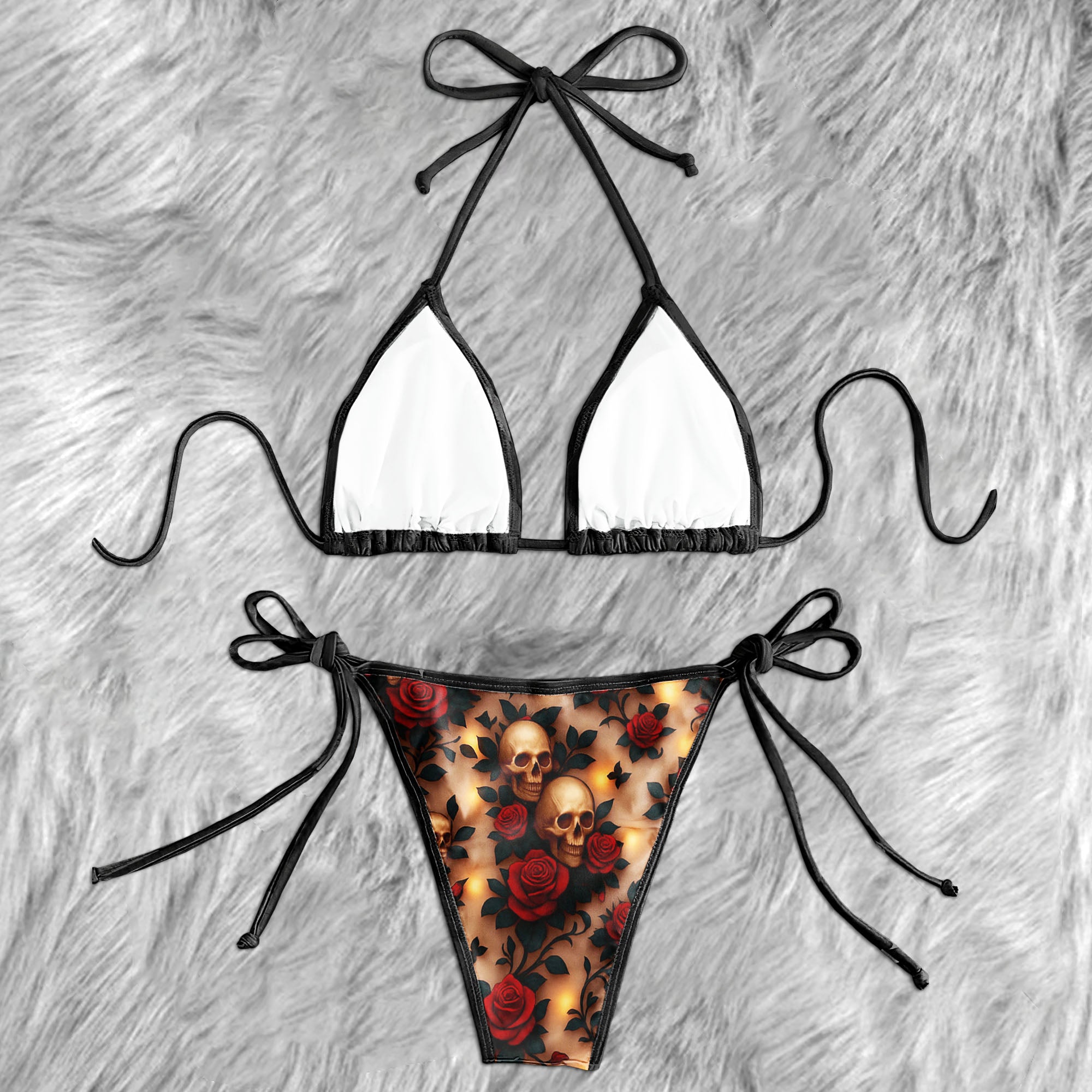 Gilded Skull Crimson Rose Micro Triangle Bikini Swimsuit