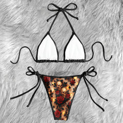 Gilded Skull Crimson Rose Micro Triangle Bikini Swimsuit