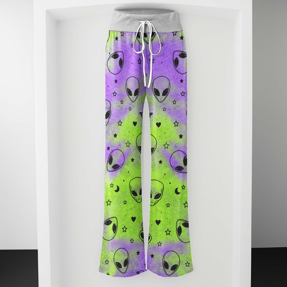 Neon Acid Alien Pattern Women's High-waisted Wide Leg Pants