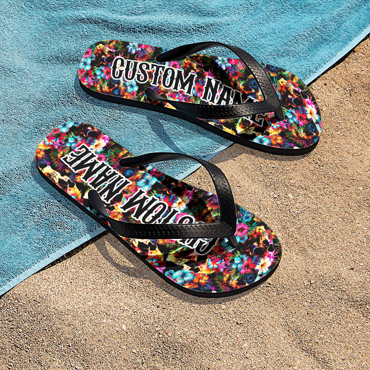 Image of a pair of beach flip flops with a sleek design, featuring a comfortable yoga mat footbed, non-slip sole, and water-friendly materials. Perfect for summer outings, beach walks, and casual occasions.