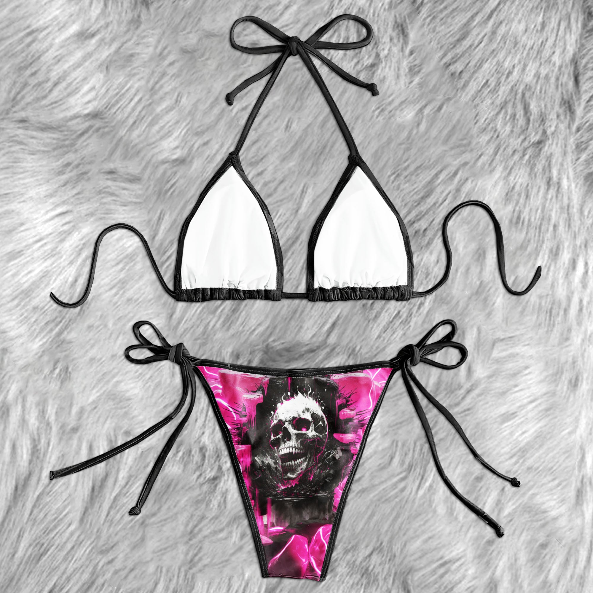Electric Magenta Skull Micro Triangle Bikini Swimsuit