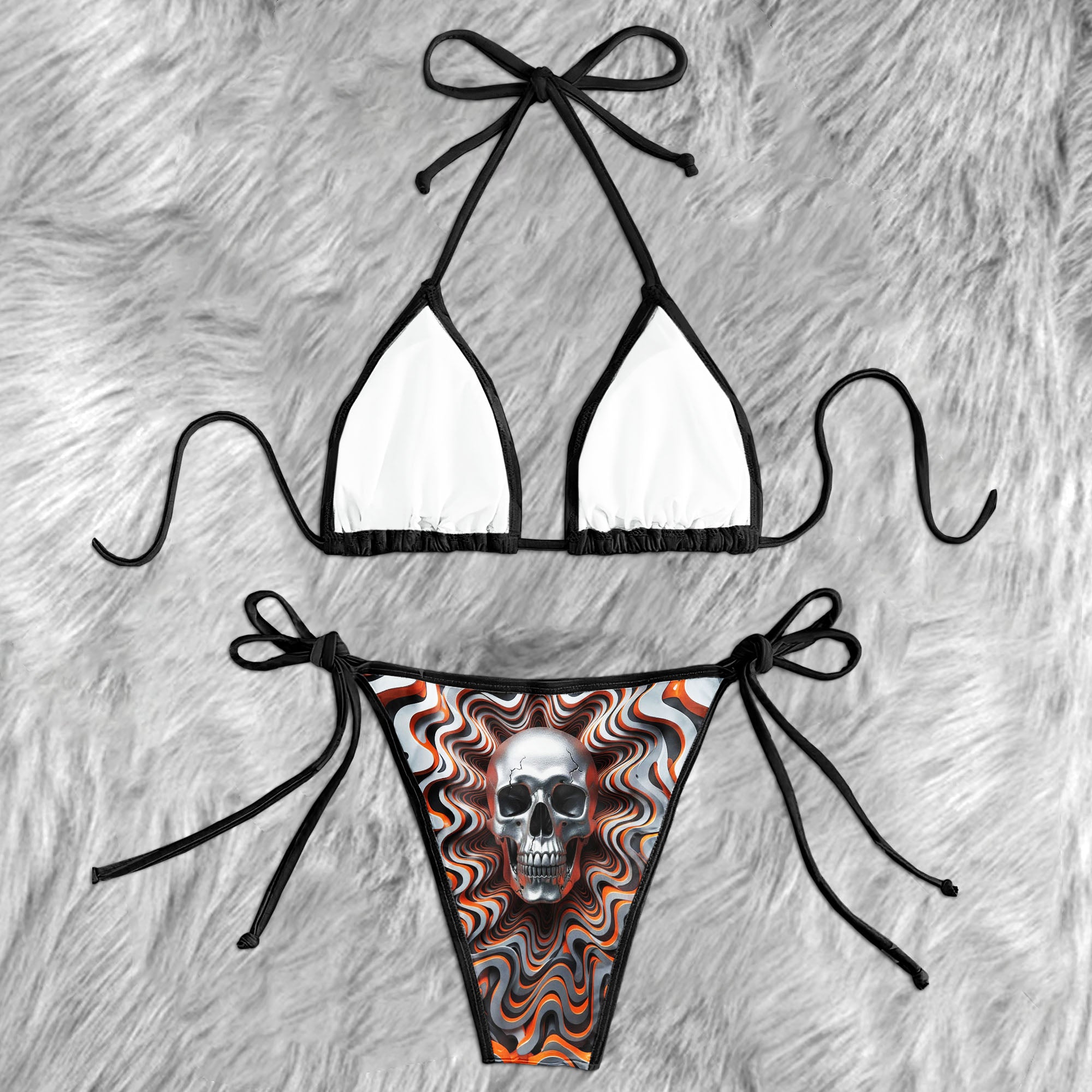 Metallic Vortex Skull Micro Triangle Bikini Swimsuit