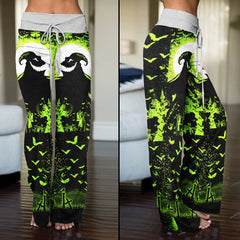 Green Boo Nightmare Theme Women's High-waisted Wide Leg Pants | Wonder Skull