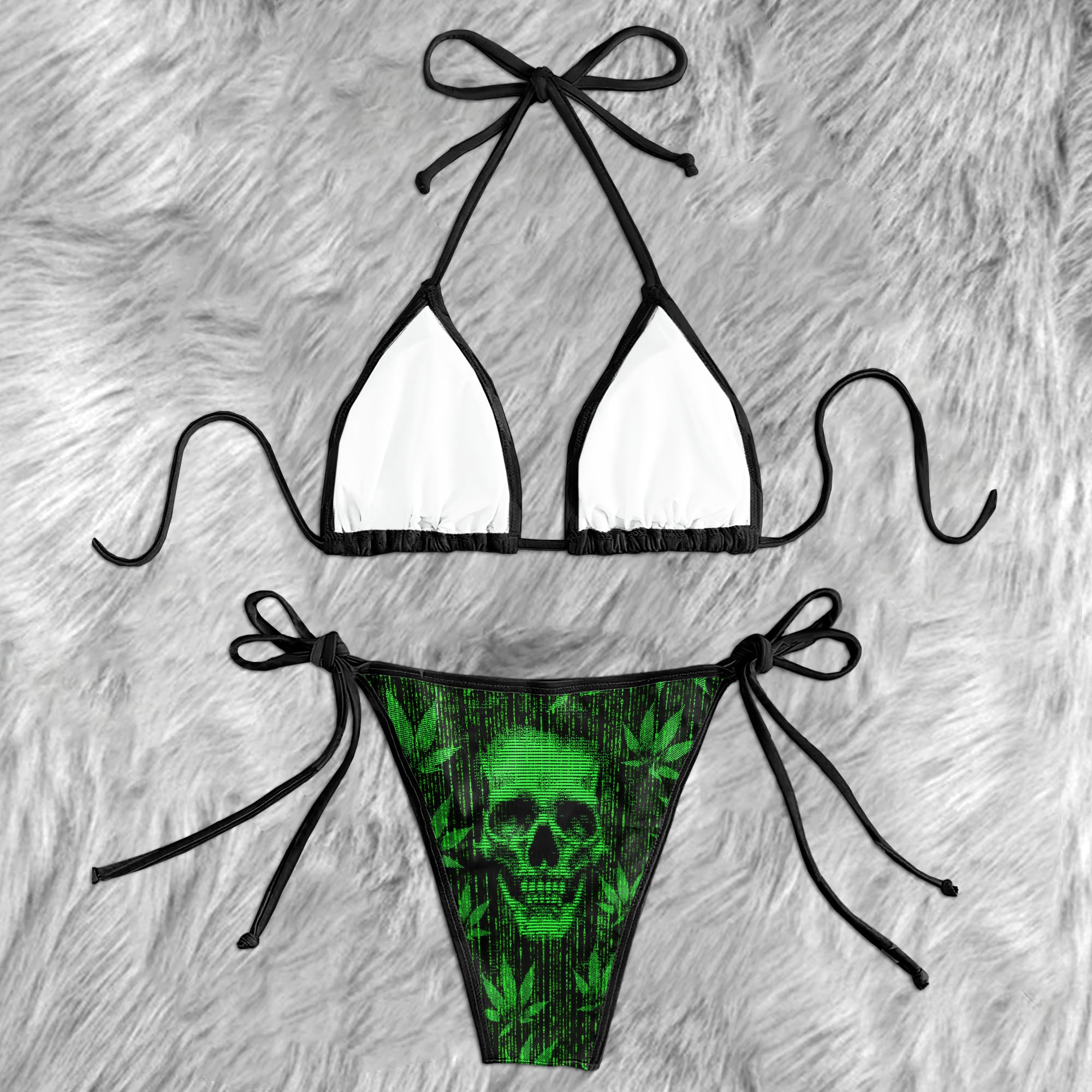 Cyber Matrix Skull Leaf Micro Triangle Bikini Swimsuit