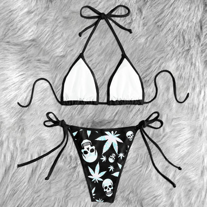 Holographic Leaf Skull Fabric Micro Triangle Bikini Swimsuit