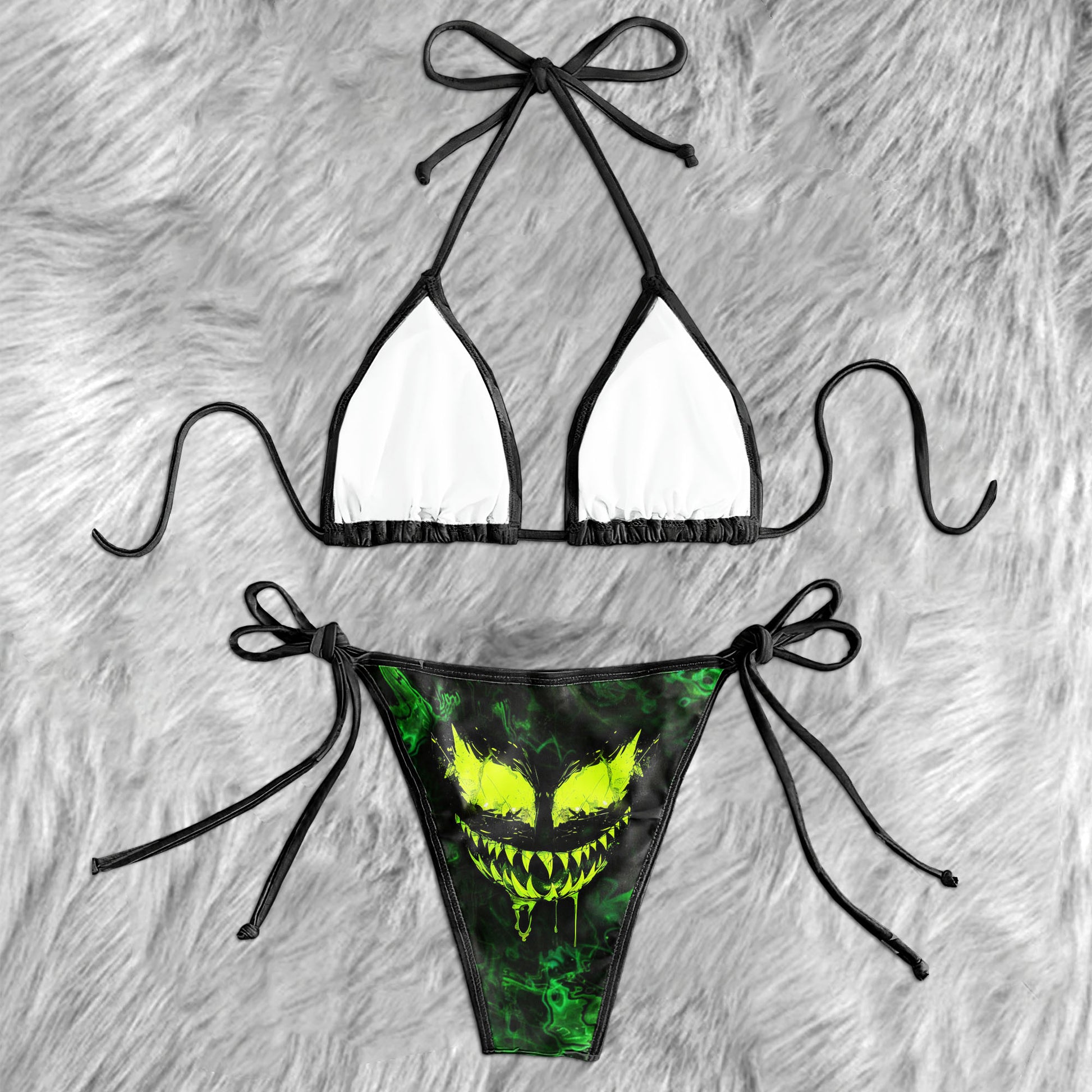 Green Scary Face Micro Triangle Bikini Swimsuit - Wonder Skull