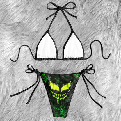 Green Scary Face Micro Triangle Bikini Swimsuit - Wonder Skull