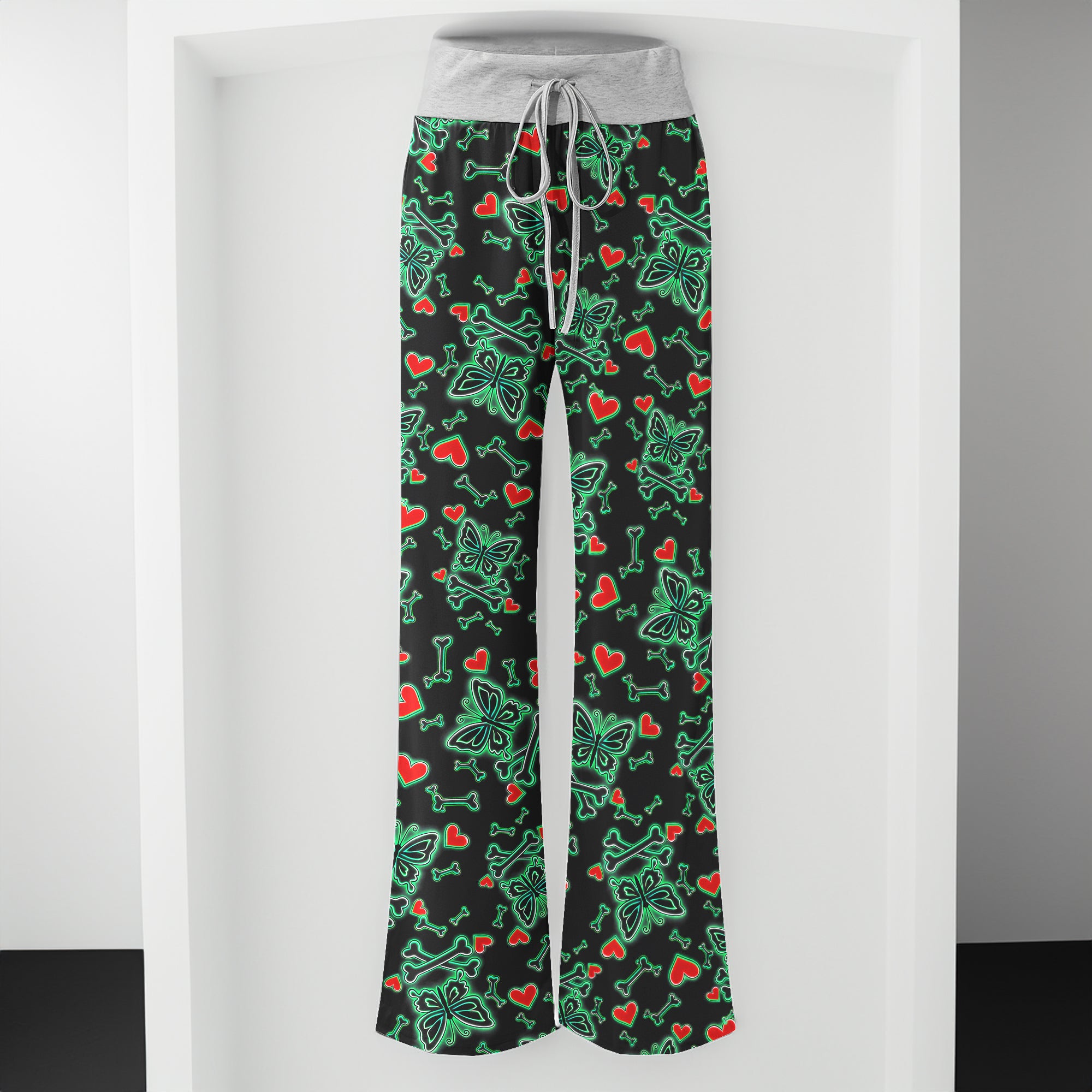 Midnight Glow Skulls Butterfly Women's High-waisted Wide Leg Pants