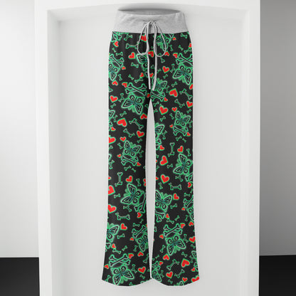 Midnight Glow Skulls Butterfly Women's High-waisted Wide Leg Pants