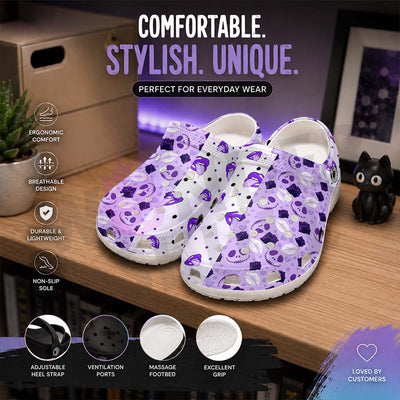 Wonder Skull Lightweight Clog Sandals are designed for all-day comfort. Featuring breathable ventilation holes, a cushioned footbed, and a pivoting heel strap, these versatile unisex clogs are perfect for use at home, outdoors, or at work — whatever your profession may be.