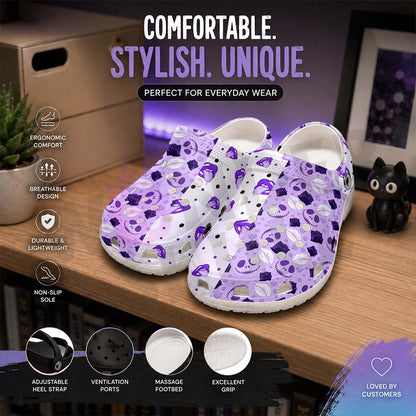 Wonder Skull Lightweight Clog Sandals are designed for all-day comfort. Featuring breathable ventilation holes, a cushioned footbed, and a pivoting heel strap, these versatile unisex clogs are perfect for use at home, outdoors, or at work — whatever your profession may be.