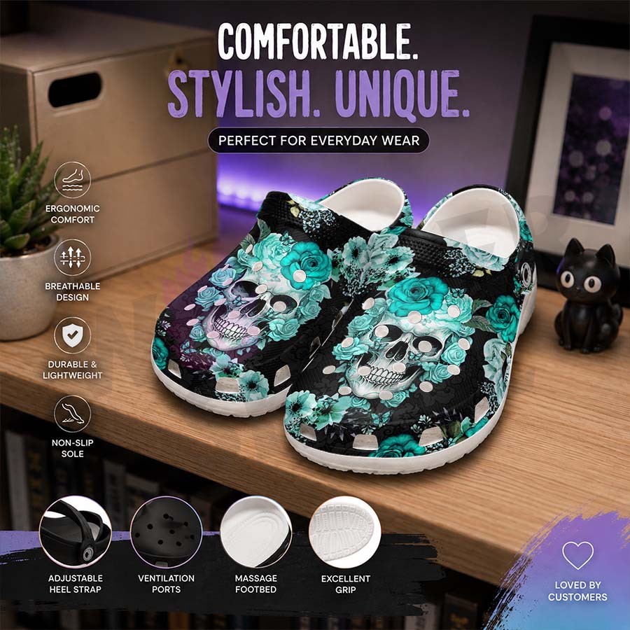 Wonder Skull Lightweight Clog Sandals are designed for all-day comfort. Featuring breathable ventilation holes, a cushioned footbed, and a pivoting heel strap, these versatile unisex clogs are perfect for use at home, outdoors, or at work — whatever your profession may be.