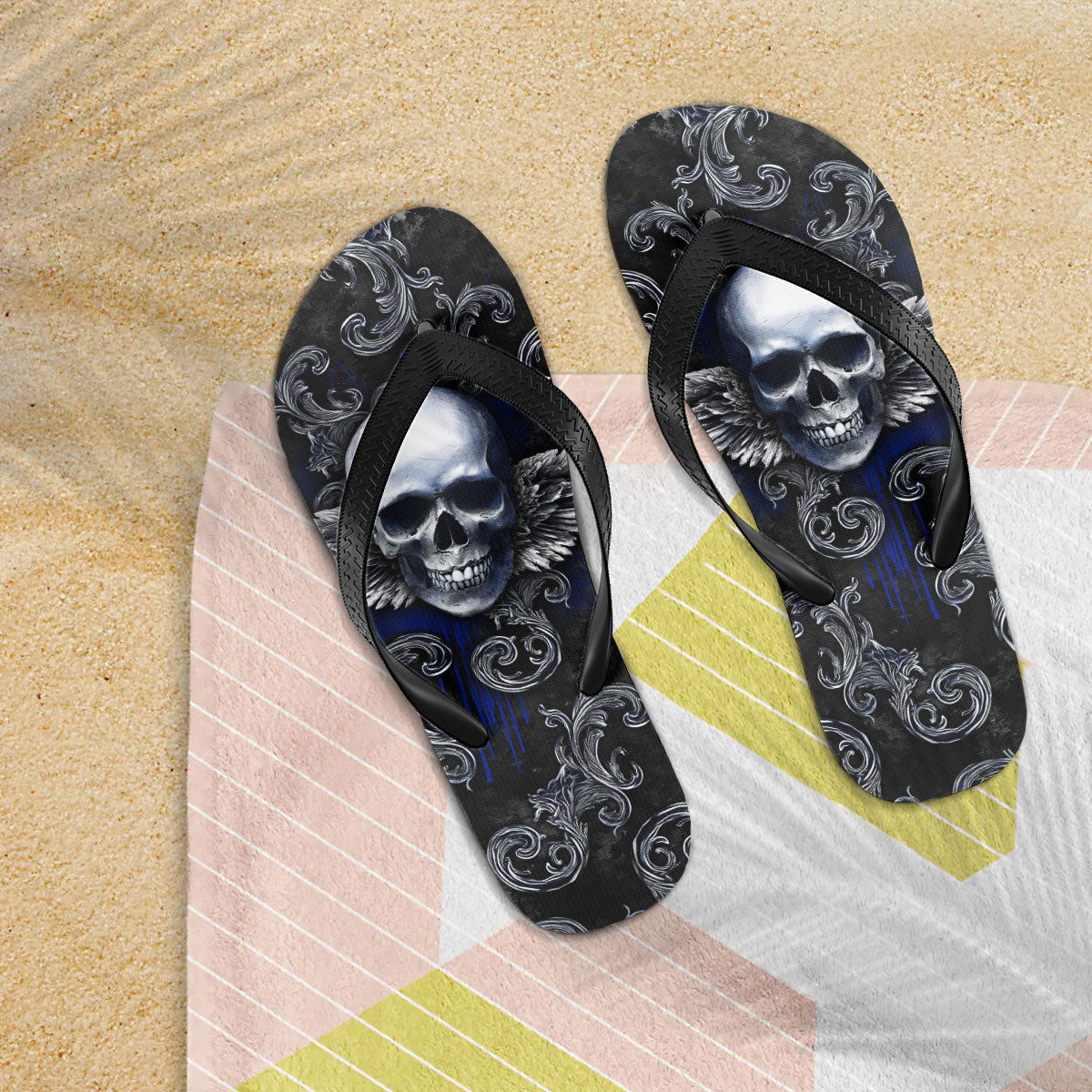 Image of a pair of beach flip flops with a sleek design, featuring a comfortable yoga mat footbed, non-slip sole, and water-friendly materials. Perfect for summer outings, beach walks, and casual occasions.