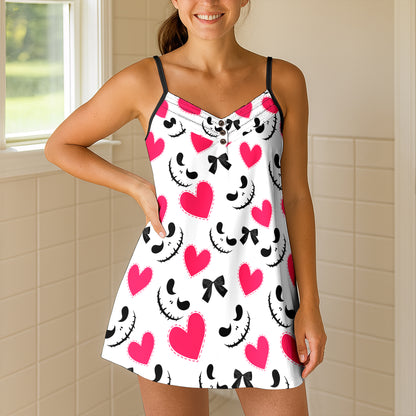 Gothic Skull Lip Pattern Short Cami Dress