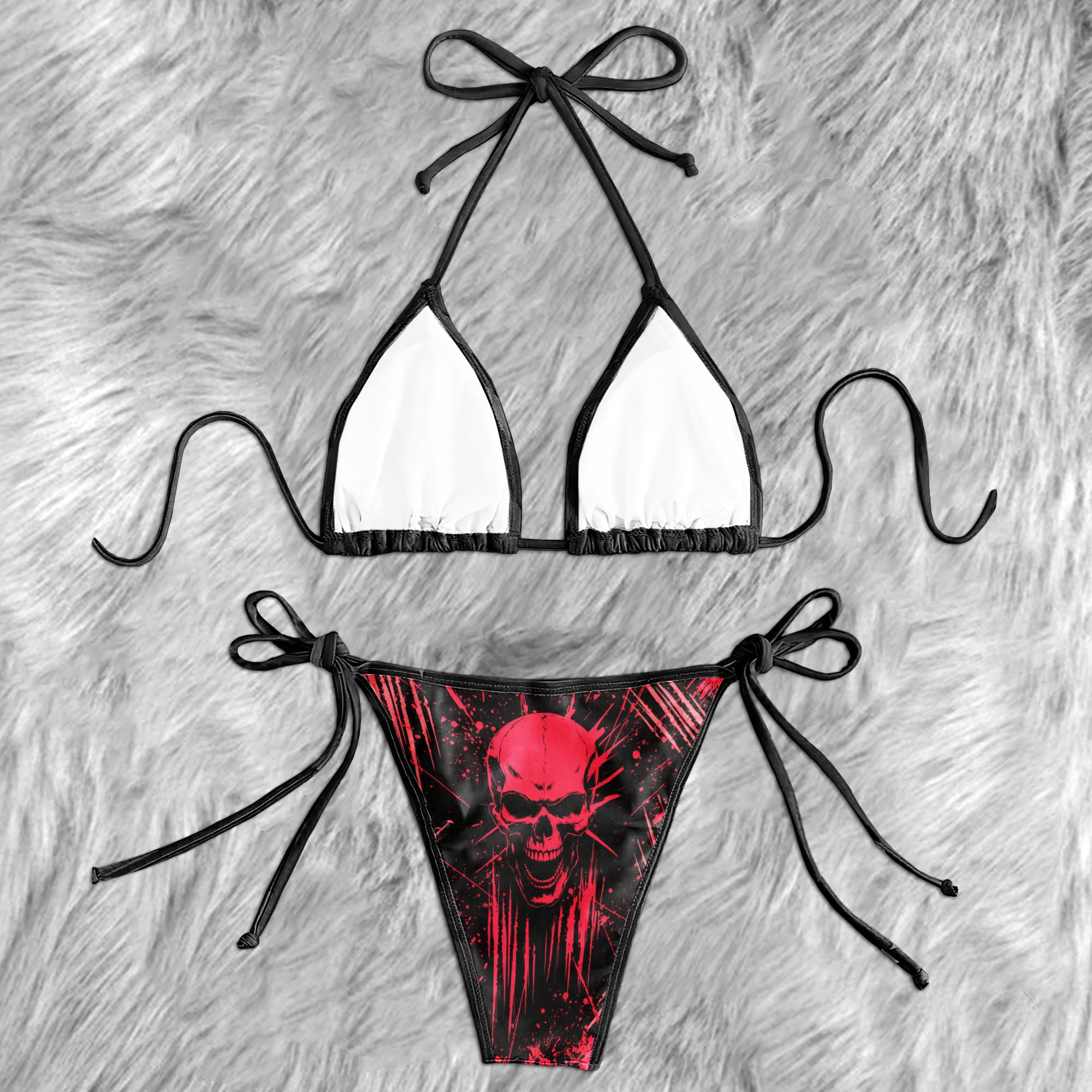Dark Grunge Grime Skull Micro Triangle Bikini Swimsuit