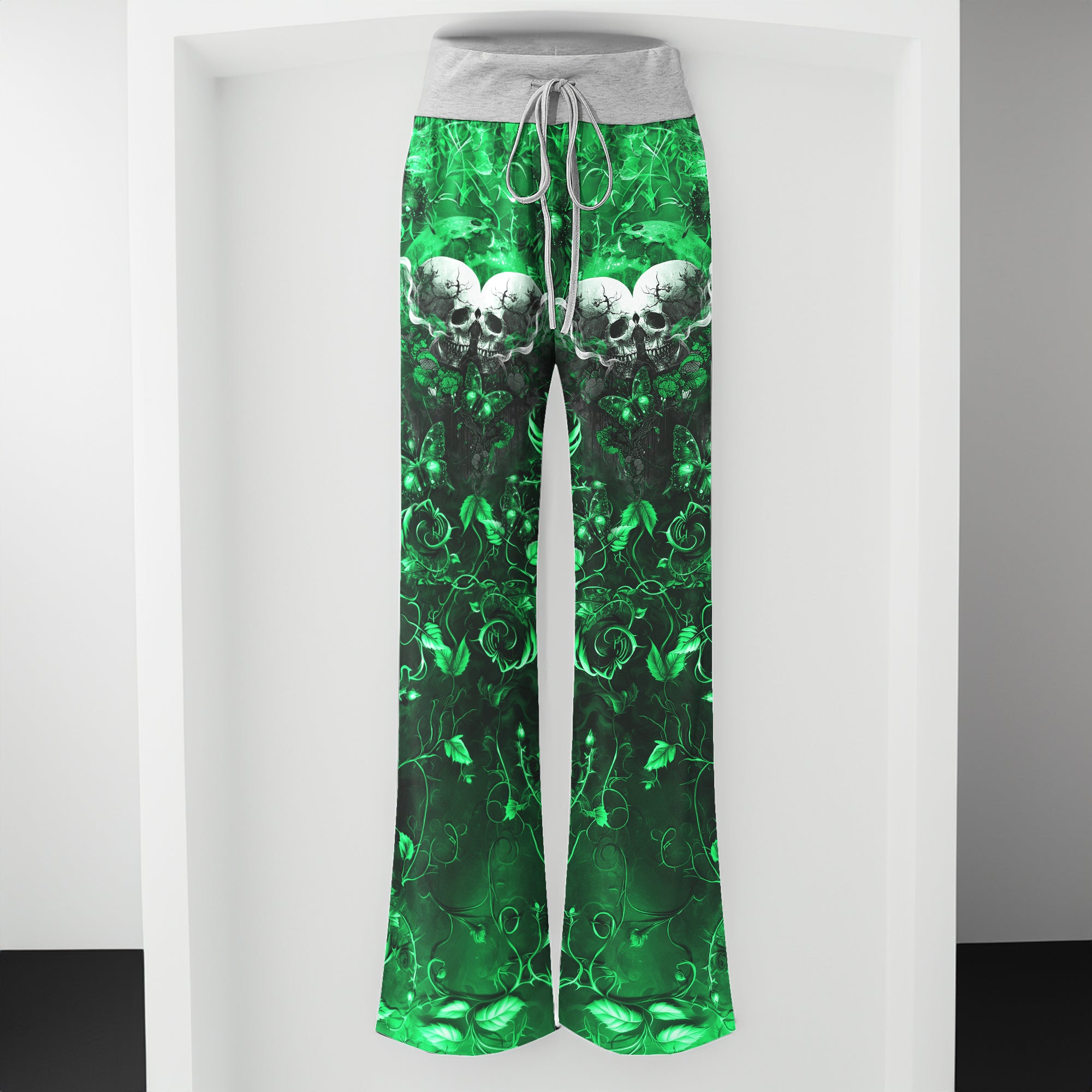 Green Skull Thorns Women's High-waisted Wide Leg Pants