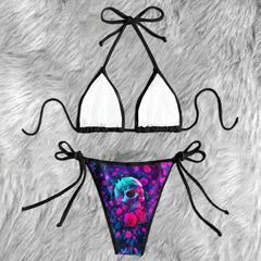Crystal Skull Neon Rose Micro Triangle Bikini Swimsuit