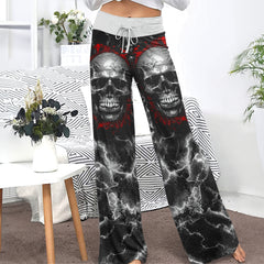 Skull Silver Thunder Art Women's High-waisted Wide Leg Pants | Wonder Skull