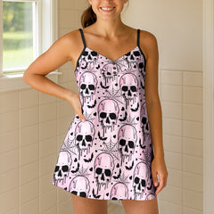 Pastel Bat Skull Blush Short Cami Dress