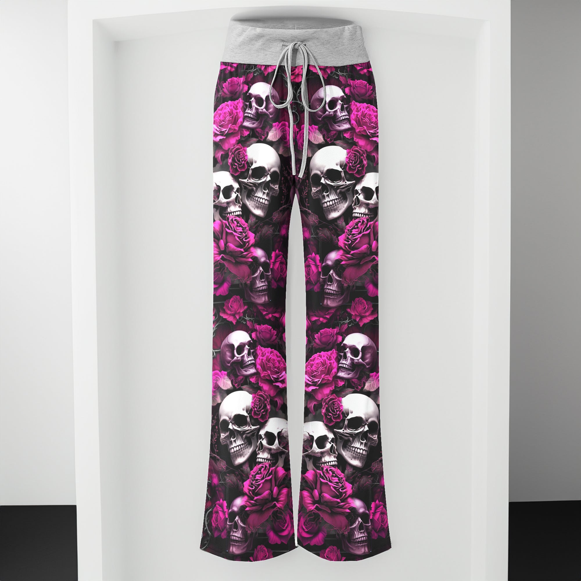 Pink Skull Verdant Whisper Women's High-waisted Wide Leg Pants