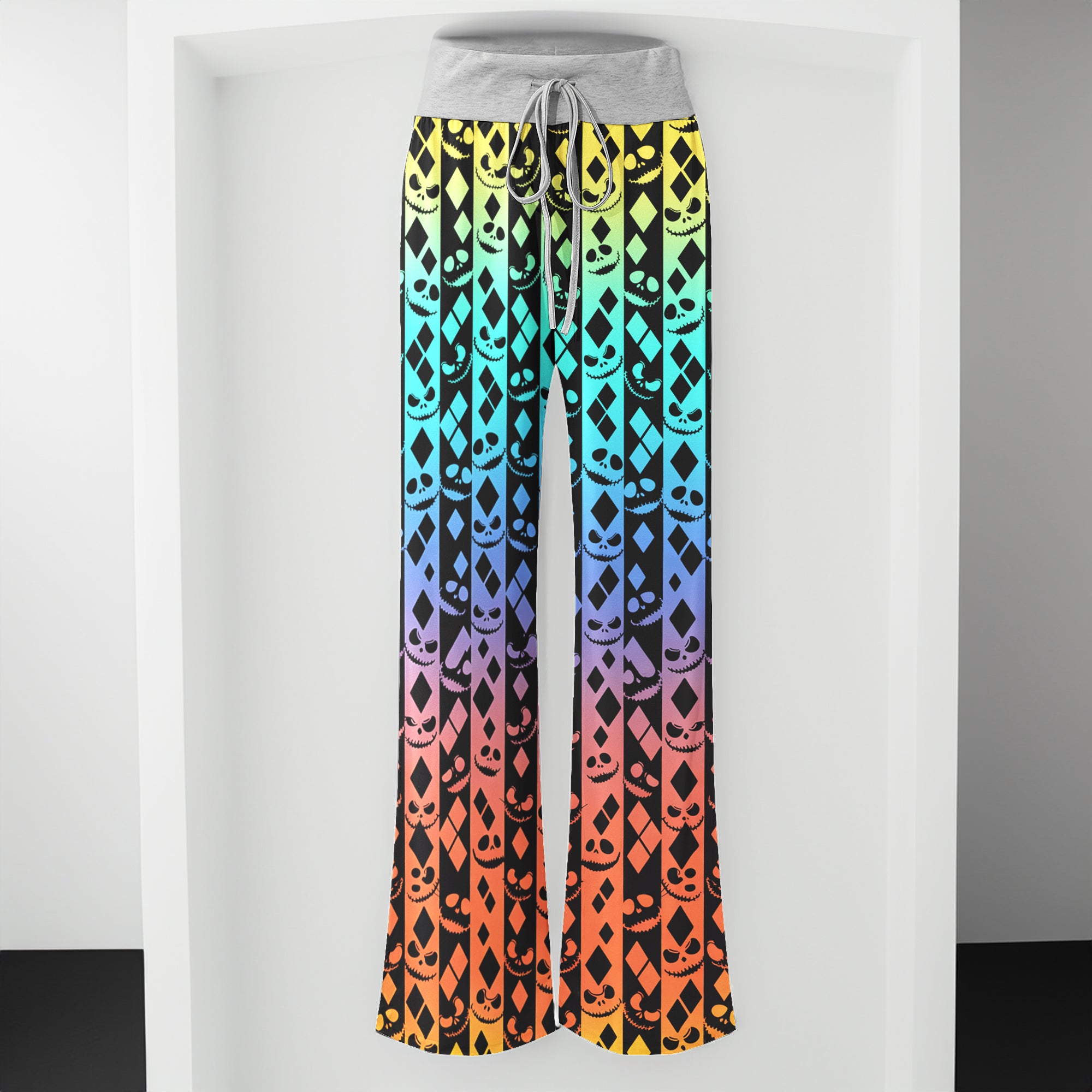 Colorful Skull Diamond Art Women's High-waisted Wide Leg Pants
