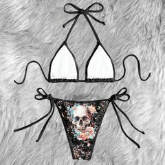 Pastel Flower Skull Micro Triangle Bikini Swimsuit - Wonder Skull